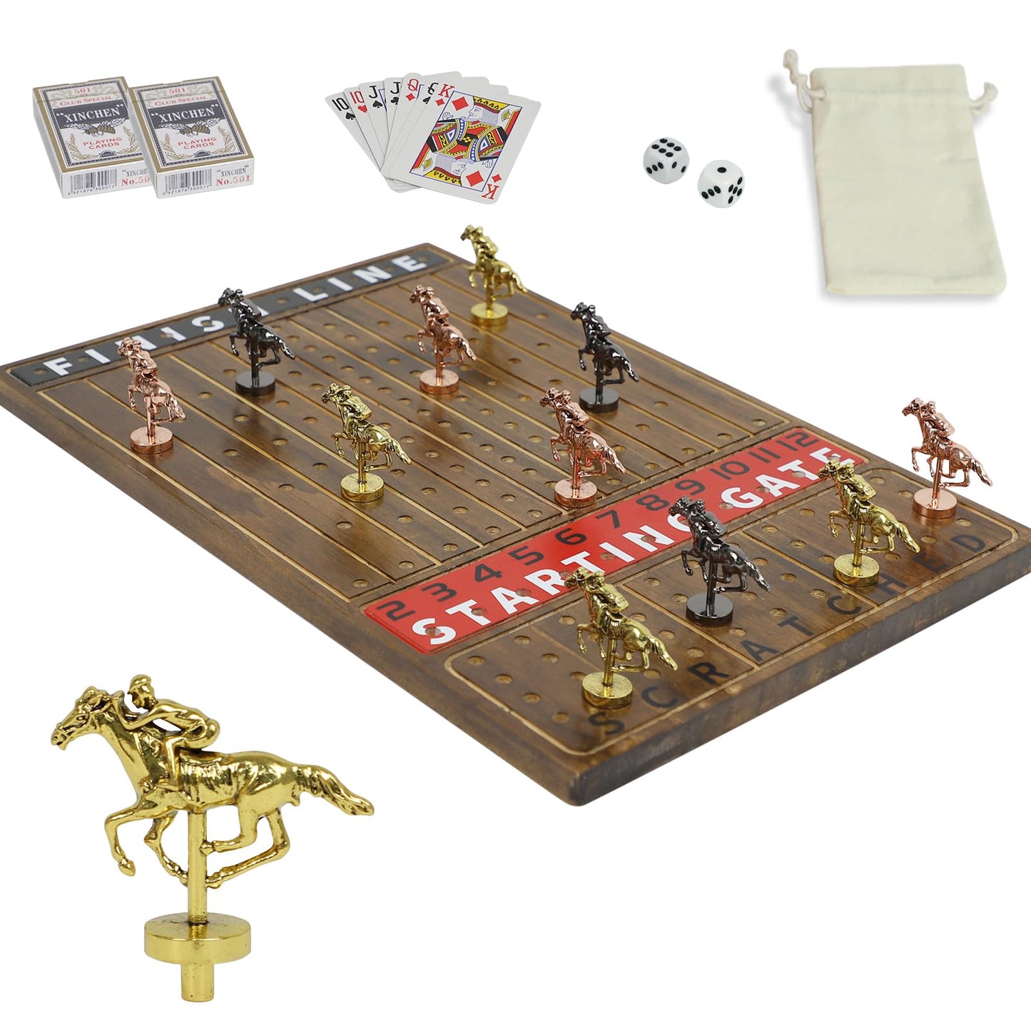 Horow Metal Horse Racing Board Game Card Board Game Finish Line Luxury Edition Solid Wood Race Game Board 11 Batches Of Metal Mo