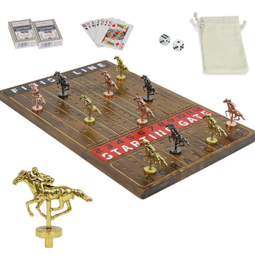 Horow Metal Horse Racing Board Game Card Board Game Finish Line Luxury Edition Solid Wood Race Game Board 11 Batches Of Metal Mo