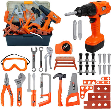Mscredse Kids Tool Set kit Pretend Play Set Toddler Tool Toys with Construction 48Pcs Electric Drill Gifts for Boys Girls Kids T