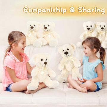 Morismos 6 Pack Teddy Bear Bulk, Soft Bulk Teddy Bear Stuffed Animals 13.5', Small Bear Plush For Baby Shower, Kids, White