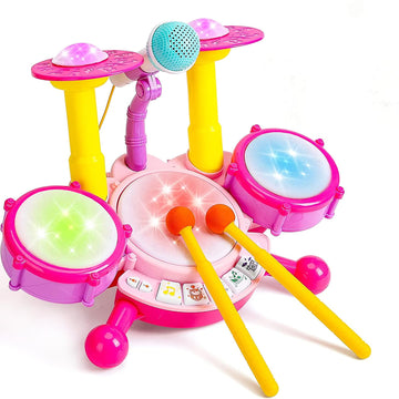 Drum Set For Kids With 2 Drum Sticks And Microphone, Musical Toys Gift For Toddlers