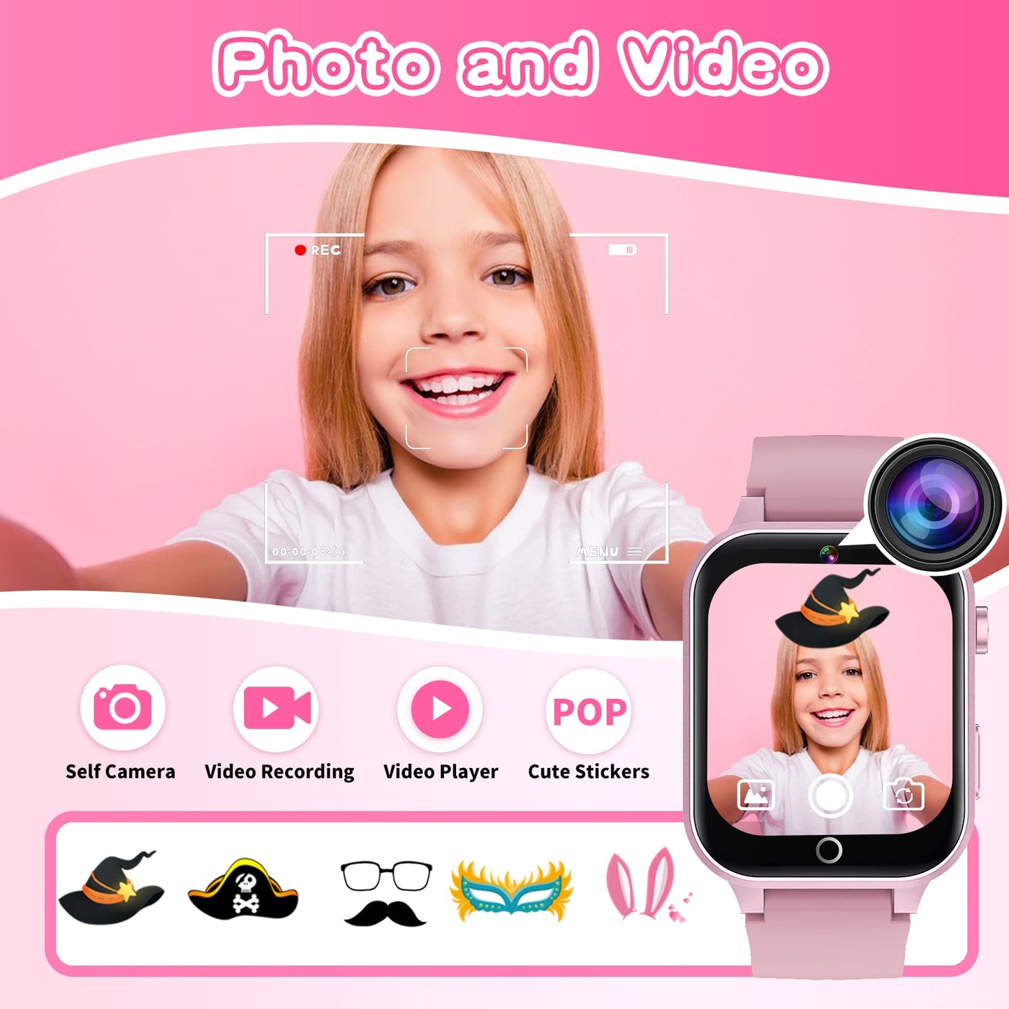 Kids Smart Watch Gift For Girls Age 5-12, 26 Games Hd Touch Screen Watches With Video Camera Music Player Pedometer Flashlight 12/24 Hr Educational Toys Birthday Gifts For Girls Ages 7 8 9 10