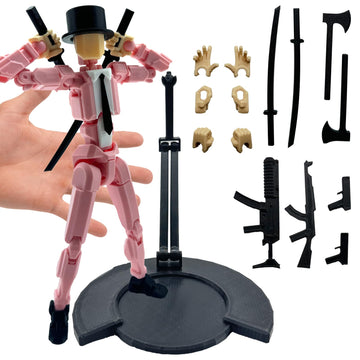 enttgo 3D Printed 8.13-inch Action Figure Dummy-Mici20  Full Body Mechanical Movable Toy  Multiple Accessories  Desk Decoration (3 HandsType  Bracket    Armour) (Pink)