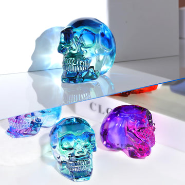 K9 Crystal Multicolor Green Skull Figurines Halloween Day Of The Dead Decor Gifts For Men Women, Glass Skull Head Halloween Orna