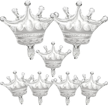 7Pcs Crown Balloons Silver Foil Crown Balloon For Birthday Wedding Party Baby Shower Decorations Anniversary Supplies 2 Large And 5 Small Size