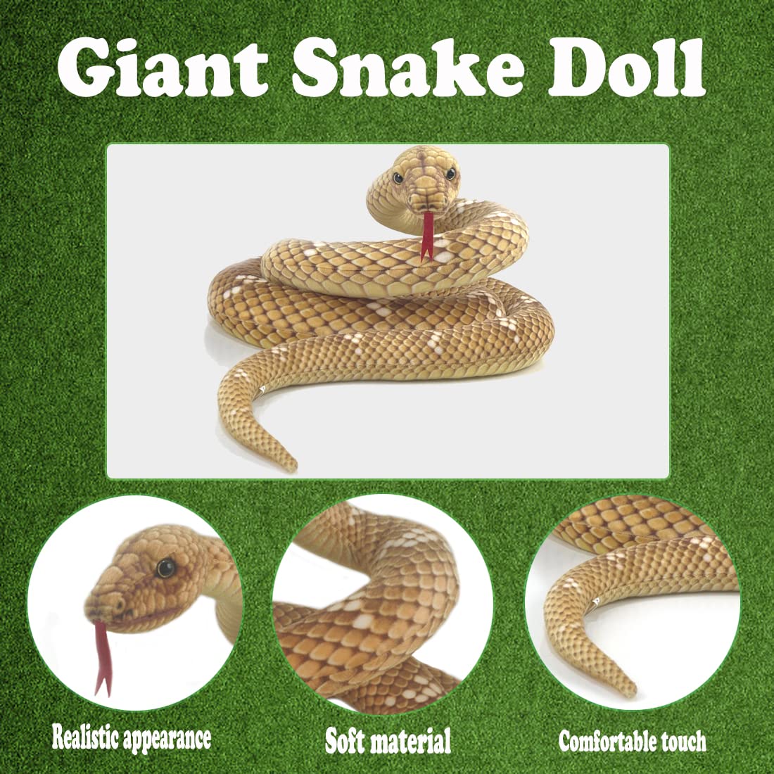 Mukouxun 112 Inch Stuffed Animal Snake Giant Stuffed Snake Kids Toys Stuffed Animal Snake Prank Props Giant Snake Plush Giant Anaconda (Brown)