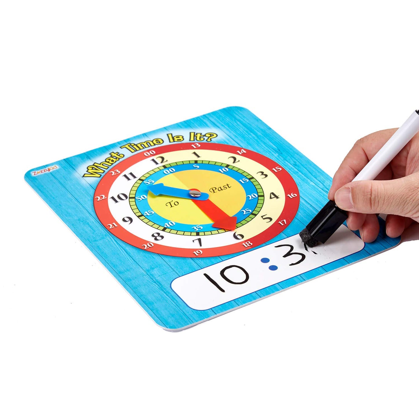 Zazzykid Time Learning Analog Clock For Kids - Pack Of 5 (7 X 8 Inches) With 5 Erasable Markers: Teach Children To Tell The Time