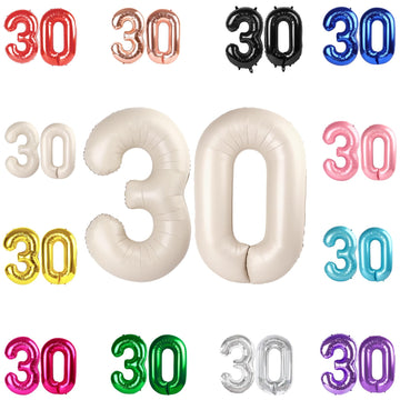 30 Balloon Number, Cream White Number 30Th Birthday Balloons 40 Inch, 30 Years Old Cream White Birthday Decorations For Men Wome