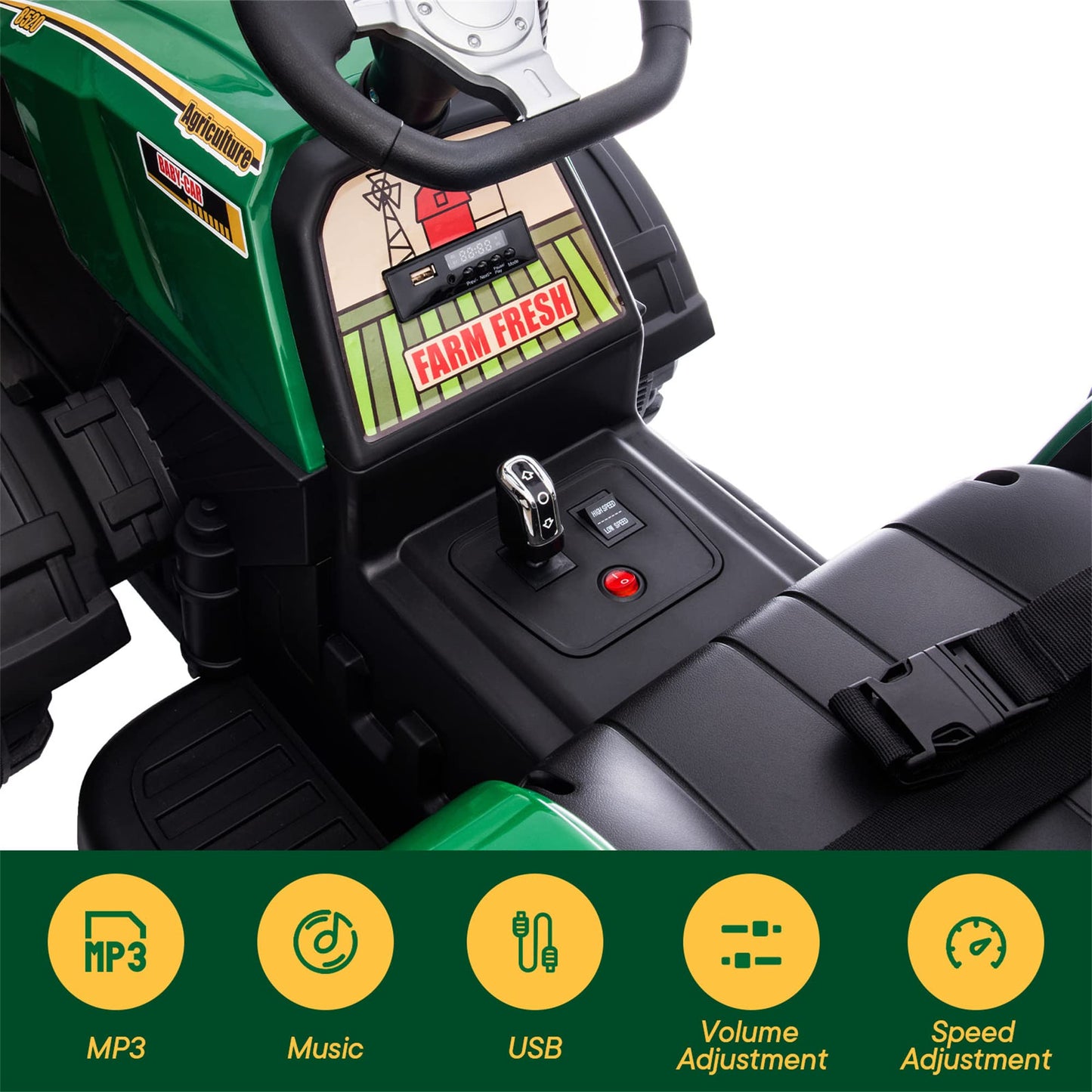 Hikiddo 24V 9Ah Ride-On Tractor For Big Kids, 400W Electric Vehicle With Remote Control - Green