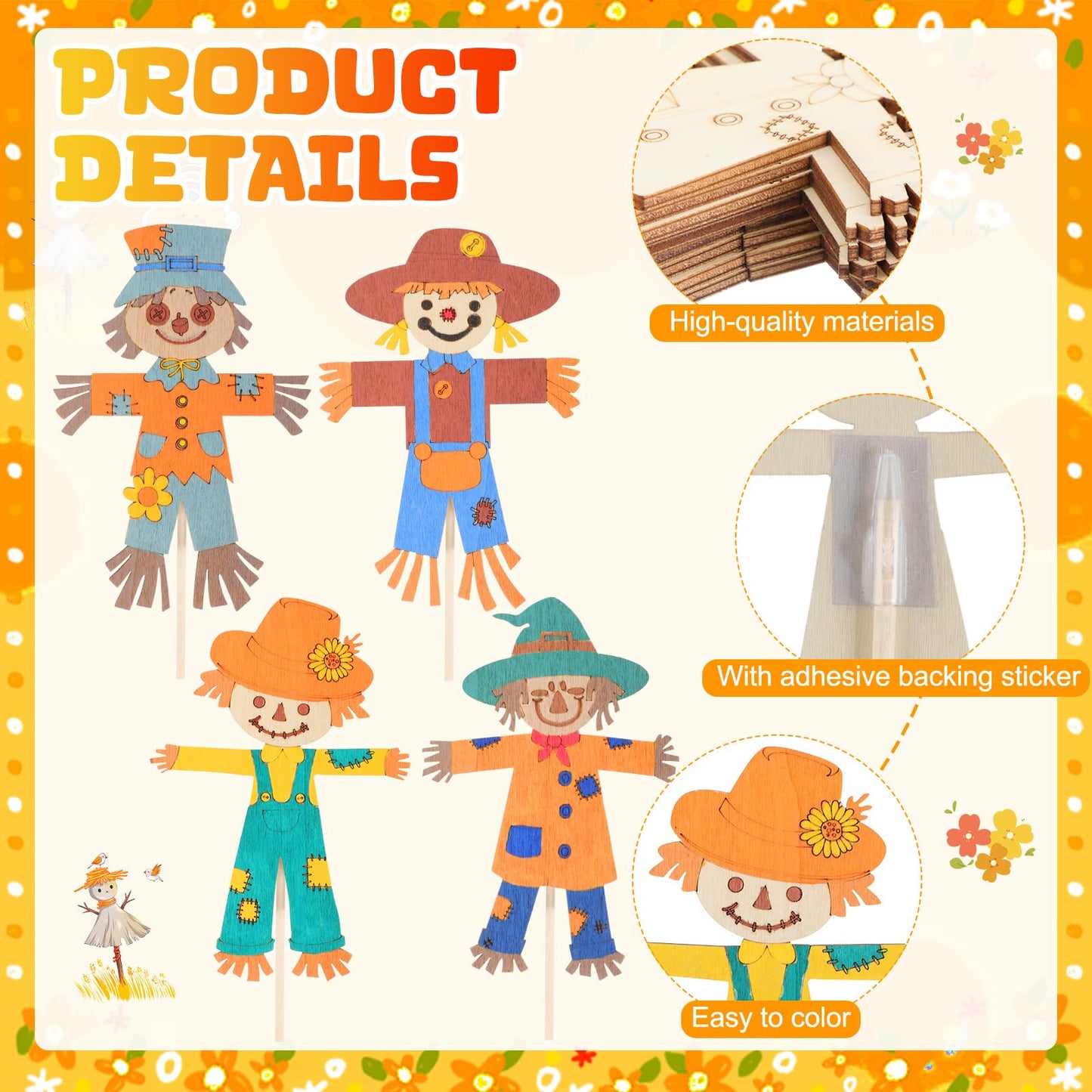 Blueweenly 12 Pcs Fall Scarecrow Painting Craft Kits for Kids DIY Scarecrow Unfinished Paintable Wood Slices Make Your Own Craft