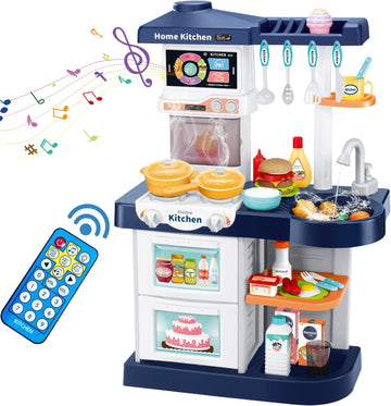 Hcfjeh Kids Play Kitchen Toy Playset, Toddler Kitchen Toy Accessories Set W/Remote Control, Real Sounds & Light, Play Sink & Pre