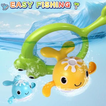 Ficcurys Baby Bath Toys Set,Wind Up Pool Toys For Toddlers 1-3,Kids Magnetic Fishing Toys With Fishing Rod,Fishing Net And 4Pcs