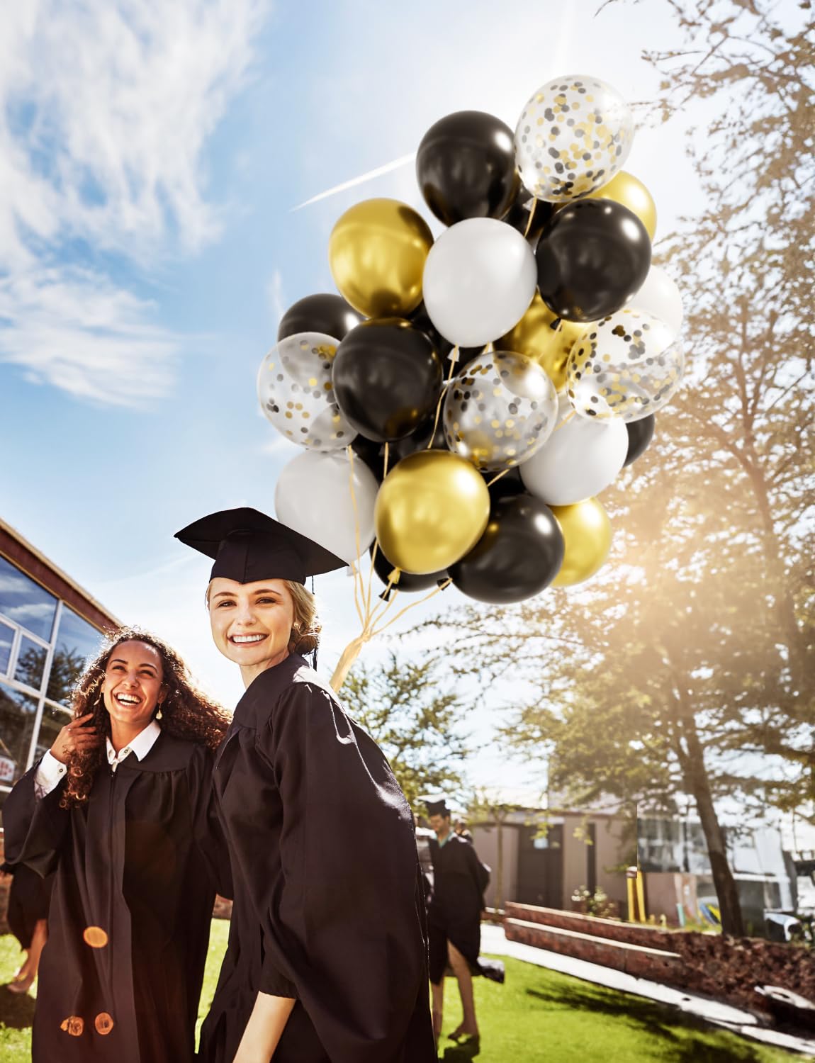 Haolongfa 12 Inch Black And Gold Balloons,60Pcs Black White And Gold Confetti Balloons,Black And Gold Latex Balloons For Graduat