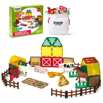 Coco&Friends Magnetic Tiles Farm Animals For Toddlers Kids Ages 2-8 - Magnetic Blocks Building Stem Toys For 3 Year Old Girl Boy