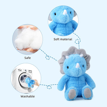 Vanlinny Blue Dinosaur Stuffed Animals, 9' Dinosaur Gifts For Kids, Soft Stuffed Dinosaur Toys, Cute Triceratops Figure, Birthday Xmas Gifts For Boys And Girls 3 4 5 6 7 8