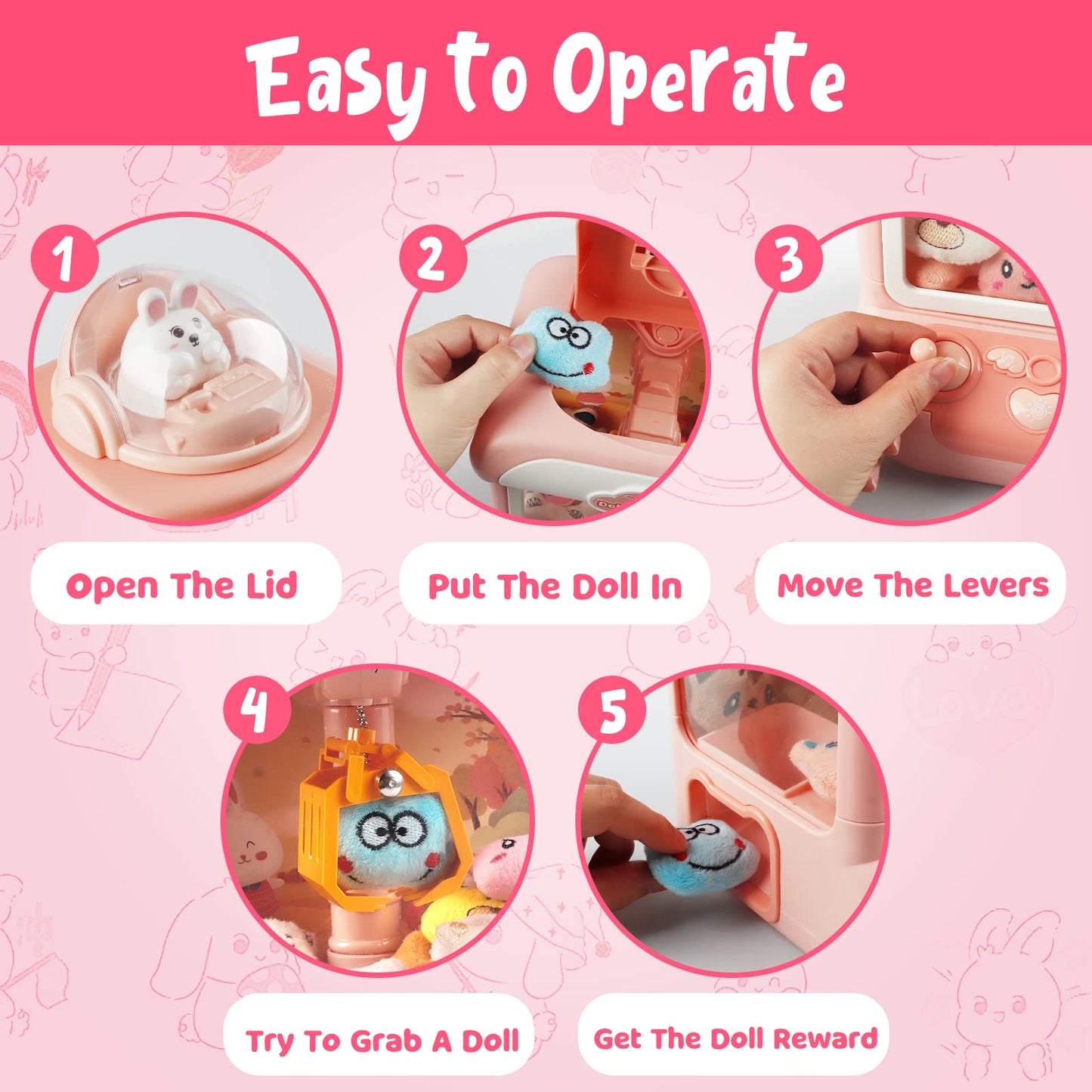Claw Machine For Kids,Mini Vending Machines Candy Grabber Prize Dispenser Toys For Girls,Electronic Arcade Claw Game Machine For
