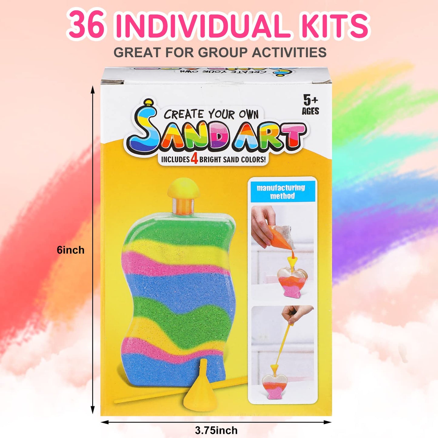 Deekin 12 Sets Sand Art Kits for Kids Create Your Own Clear Sand Art Bottles with Funnels and Sticks, DIY Colored Bottles Crafts