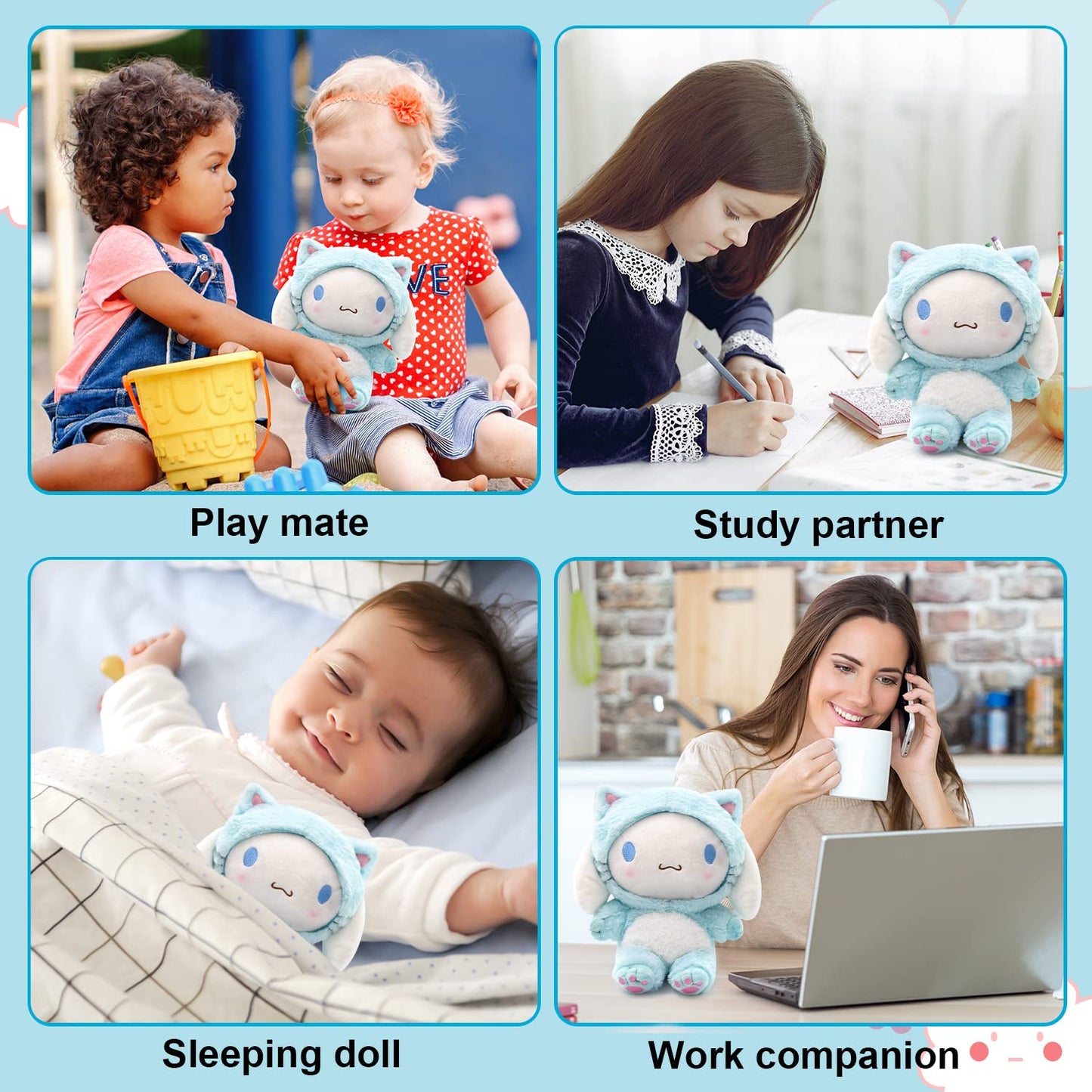 Maikerry Cinnamoroll Plush Doll 8 - Cute Kitty My Melo Anime Figure Toy, Perfect for Kids Birthday & Easter Gifts, Blue