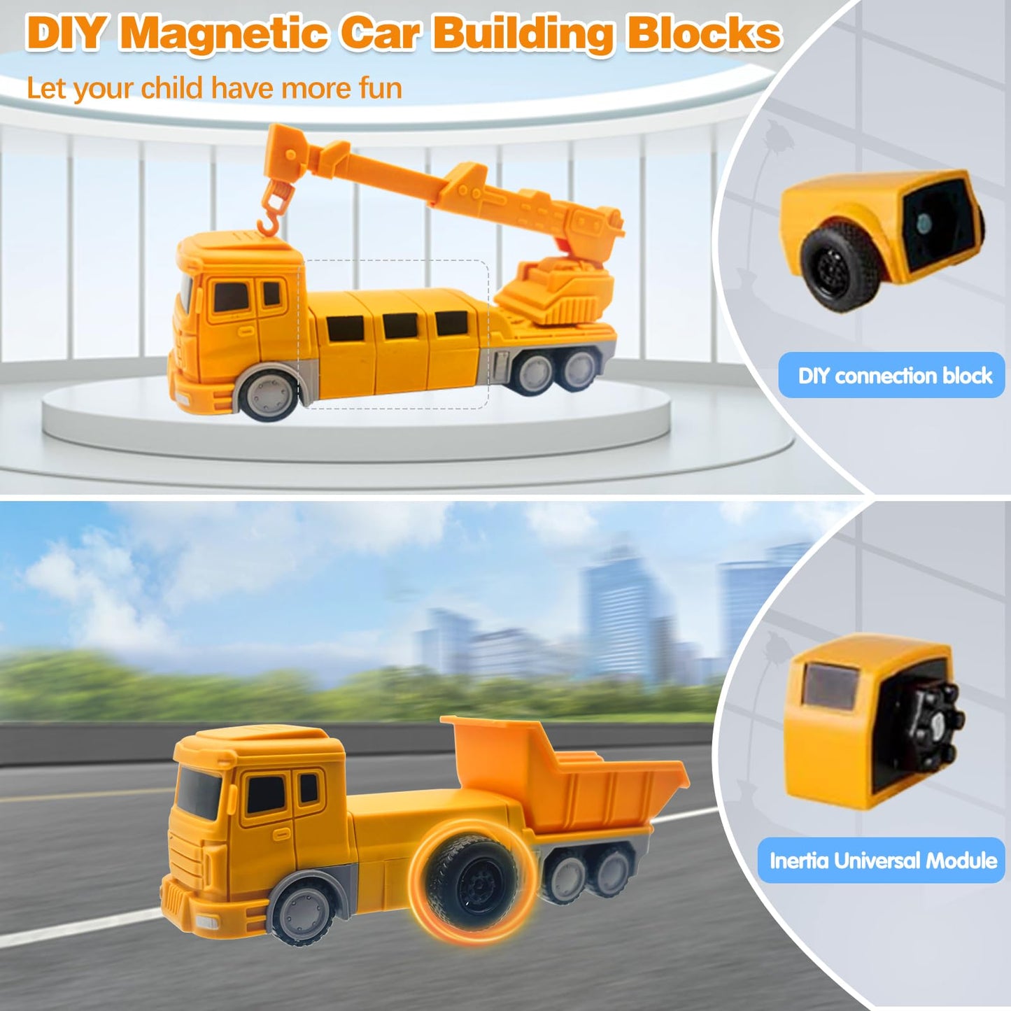 Magnetic Transform Engineering Car Assembled Toys, Construction Vehicles With Storage Box, 7 In 1 Robot Toys Set, Magnetic Block