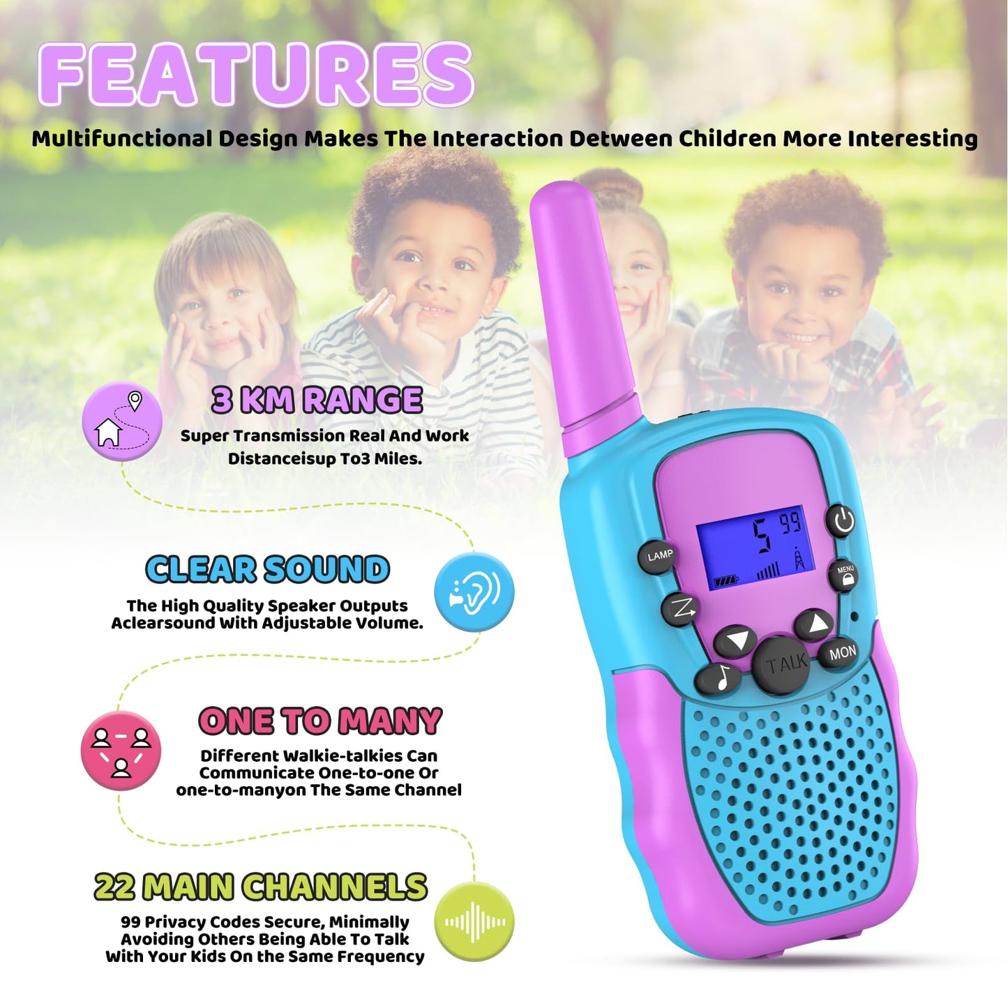 Selieve T-388 Walkie Talkies for Kids, 3 Pack, 3 KM Range, Pink, ABS, Ideal Gifts for 5-8 Year Olds