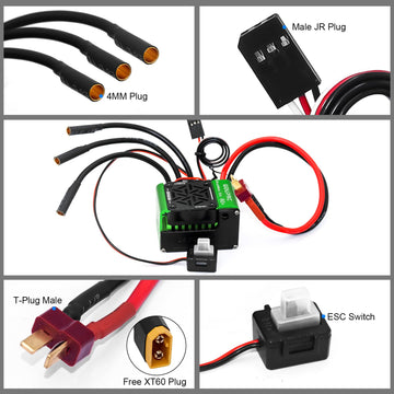 GOUP RC S3650 Brushless Motor & 60A ESC Combo Set for 1/10 RC Car, Green, 4300KV, Includes Programming Card