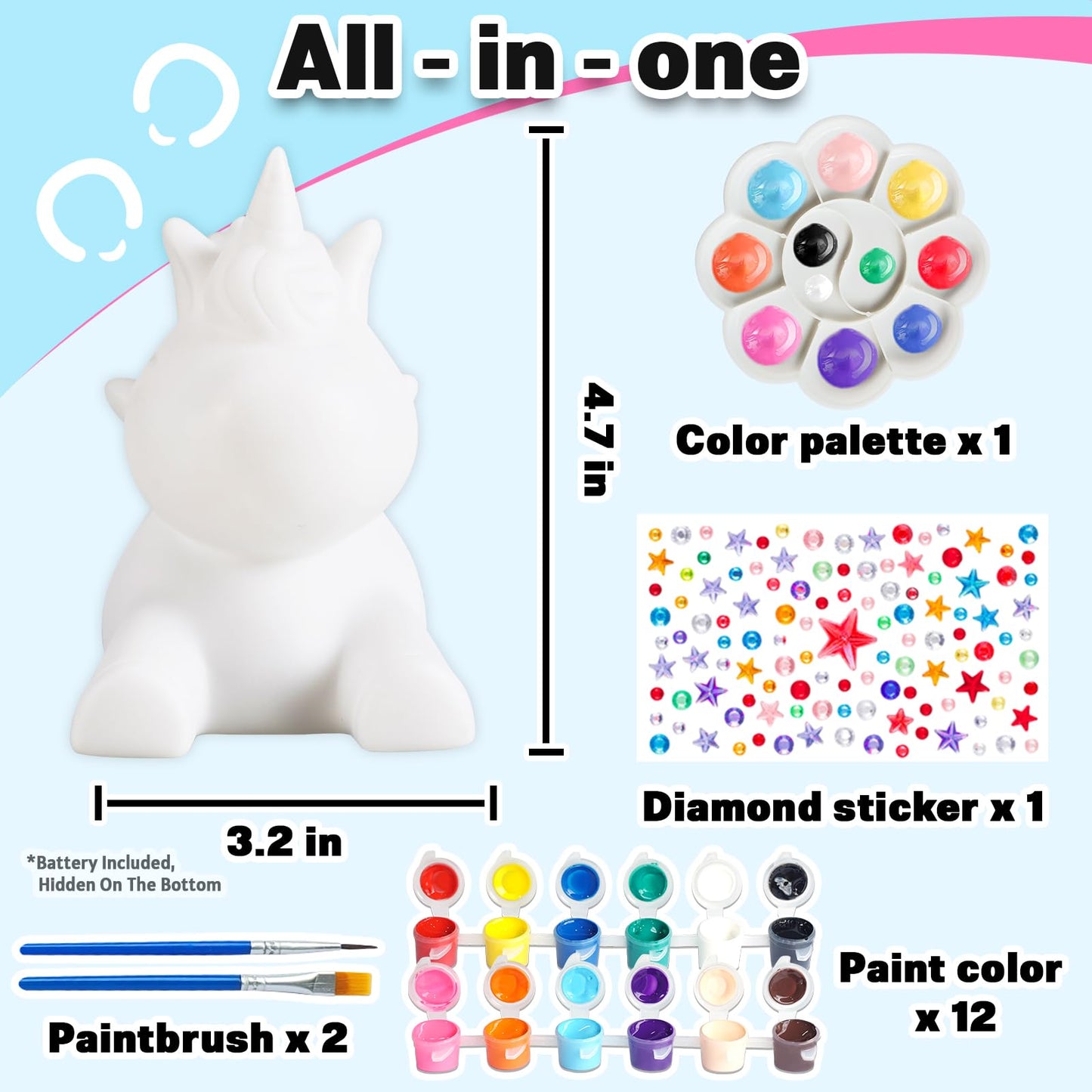 FUNZBO Paint Your Own Unicorn Lamp Kit - Arts and Crafts Supplies Painting Kits for Kids Teens Adults, DIY Night Light Unicorn T