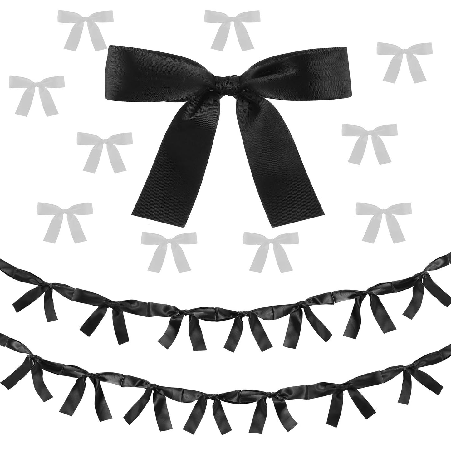 Trandraft 2 Pcs Black Bow Garland Banner 16.4 FT Bow Party Decortions for Girls Black Bow Ribbon Banner Bow Birthday Baby Shower