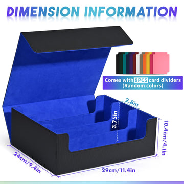 Uaono Card Storage Box For Trading Cards, 1800+ Pu Leather Commander Card Deck Case, Magnetic Closure Card Holder Fits For Magic Game Cards (Black&Blue)