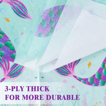 Wernnsai 50Pcs Mermaid Party Napkins - Mermaid Birthday Party Decorations Kids Princess Birthday Paper Napkins Disposable 3-Ply Tails Dinner Napkins For Girls Birthday Under The Sea Pool Party