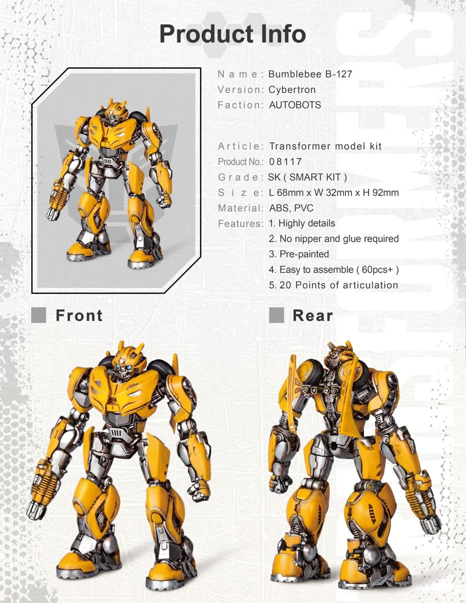 Transformers Bumblebee Figure Model Kit - B-127 Cybertron Easy To Assemble 3D Articulated Action Pre Painted Collectible Series