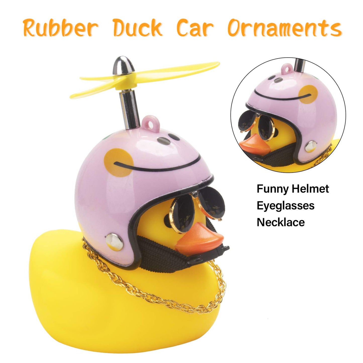 wonuu Rubber Duck Car Ornaments Yellow Duck Car Dashboard Decorations Cool Glasses Duck with Propeller Helmet (Pink Smile-Yellow)