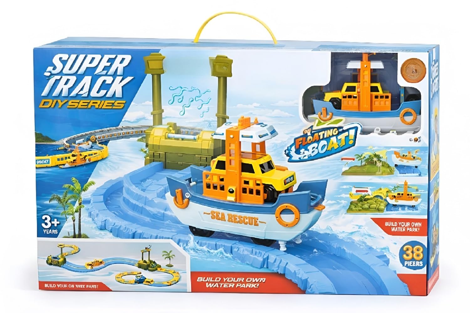 Dhrutiko Super Track Diy Series Floating Boat Track Set, Sea Rescue Boat Water Park Toy, Stem Learning Construction Playset For 