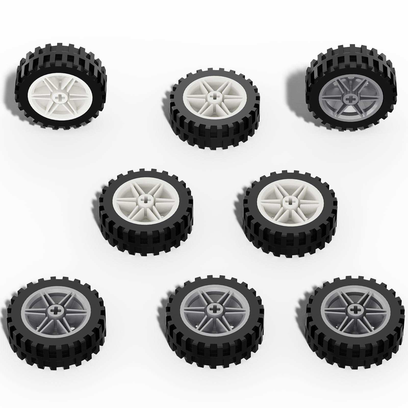 Large Size Wheels and Tires Building Kit, 30mm Diameter Wheels and 43mm Diameter Tire, Compatible with Lego Wheels and Axles, 16
