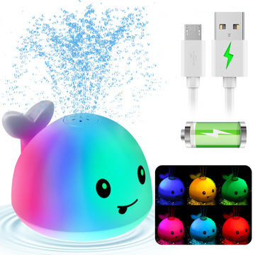 Gigilli Upgraded Baby Bath Toys, Rechargeable Light Up Bath Toys For Kids 1-3, Baby Toy 6-12 12-18 Months Whale Bath Toy Sprinkler, Fountain Bathtub Toys Toddler Newborn Birthday Easter Baby Gifts
