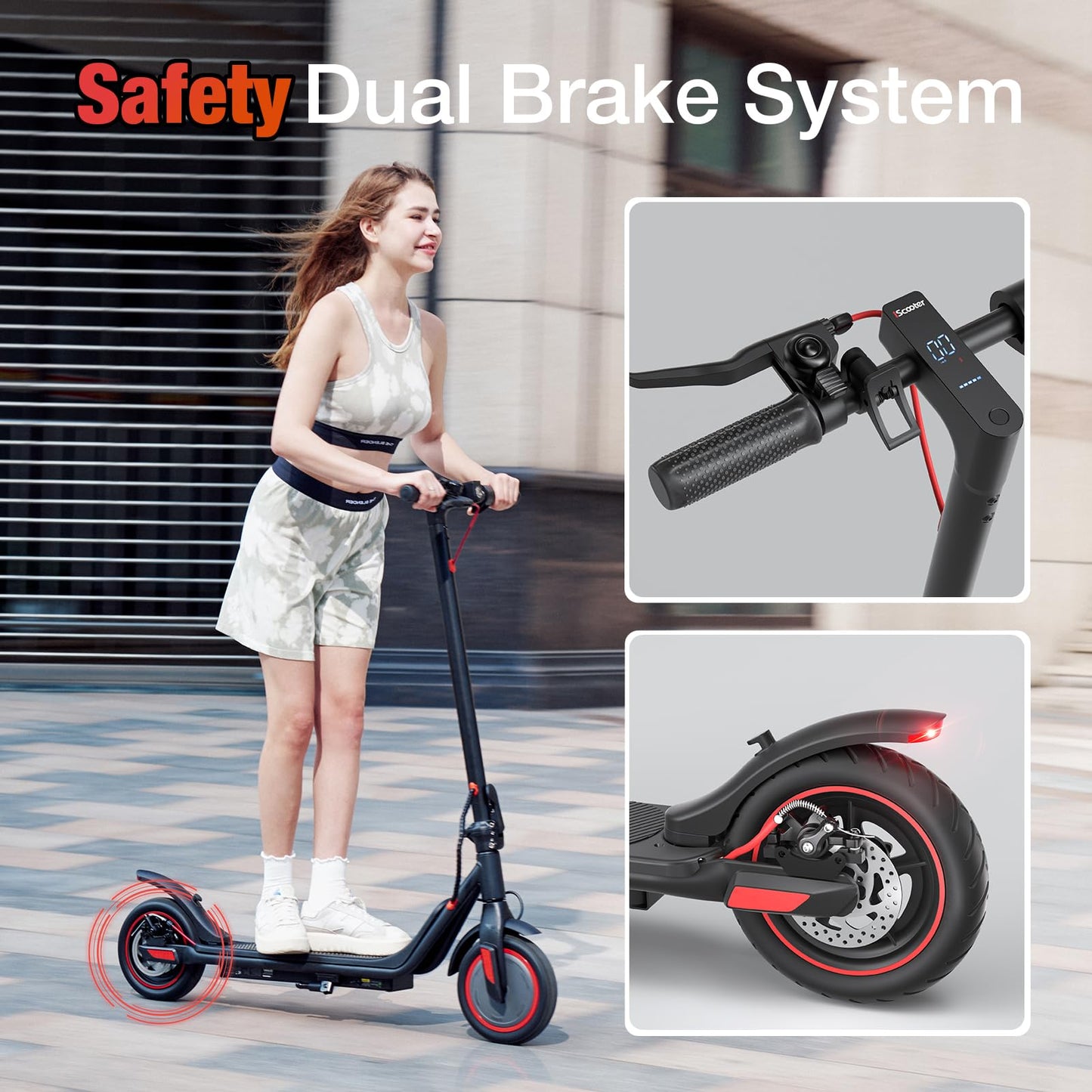 Iscooter Electric Scooter For Adults & Teens, 500W Motor, Up To 15 Miles Range, 19 Mph Top Speed, Cruise Control, Dual Braking S