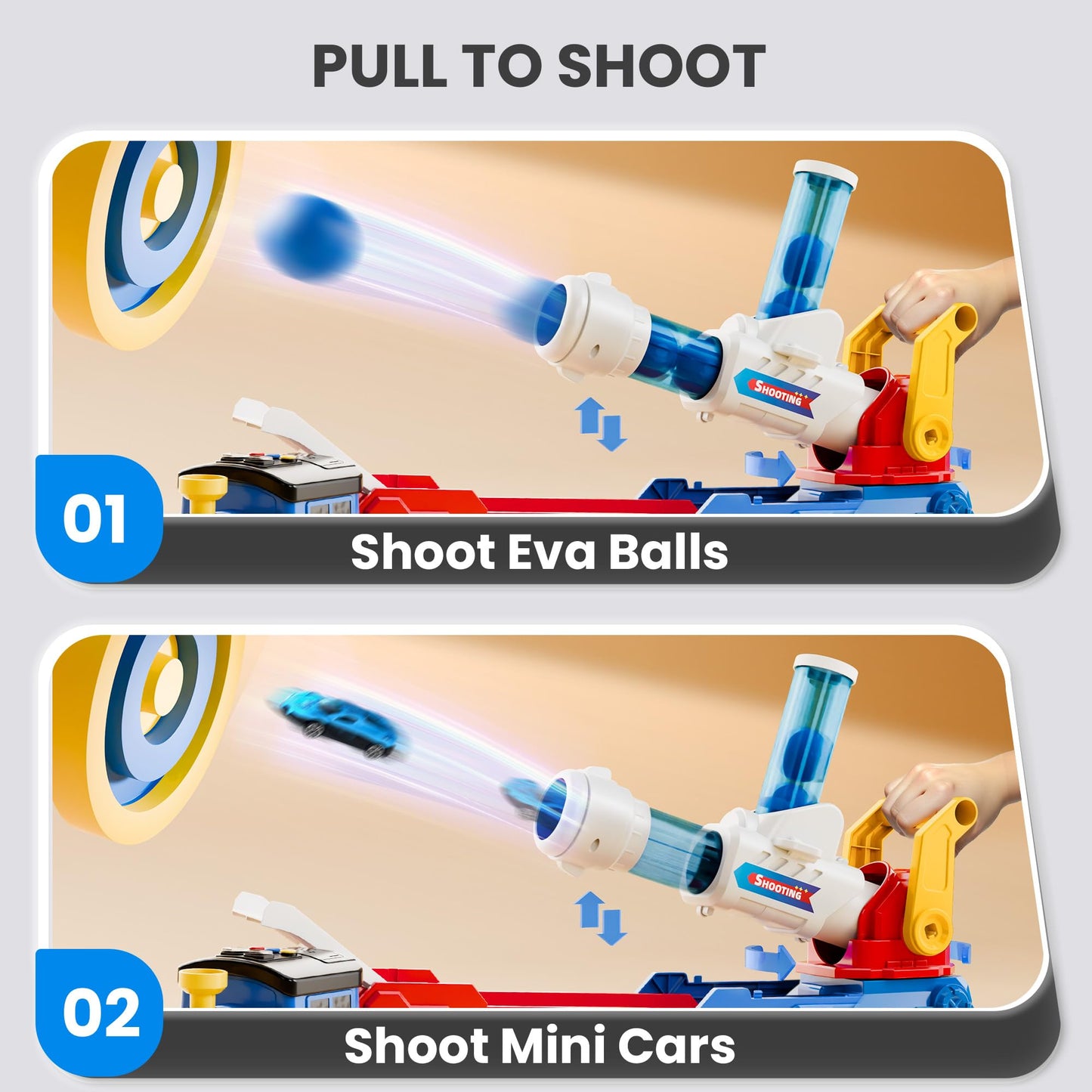 iPlay, iLearn Kids Launching Truck Toys for Boys Ages 3-5, Toddler Track Toy, 4 Mini Diecast Race Cars, Balls Shooting Game, Lar