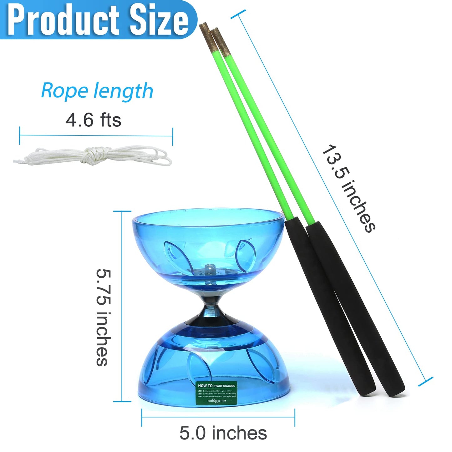 Bodyrhythm Five Bearings Chinese Diabolo Yoyo Set With Fiberglass Sticks, Adjustable Strings For All Ages - Best For Fitness And