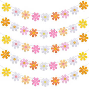 Set Of 5 Daisy Groovy Banner Boho Daisy Paper Garlands Hippie Party Banners Decor Colorful Daisy Flower Banners For Baby Shower
