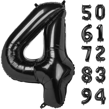 4 Balloon, Black Number Balloon 40 Inch, 4Th Gold And Black Party Decorations, Four Large Numbers For Party Decor, Number 4 Ball