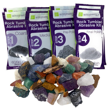 Wirejewelry Brazilian Rock Tumbler Refill Kit - 3 Lbs. Of Brazilian Stone Mix And 2 Batches Of 4 Step Abrasive Grit And Polish