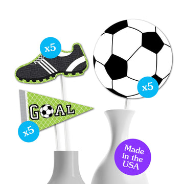 Big Dot Of Happiness Goal - Soccer Party Decorations - Soccer Baby Shower Or Birthday Party Centerpieces - Sports Party Centerpieces - Sport Decorations- Soccer Party Table Toppers - Set 15