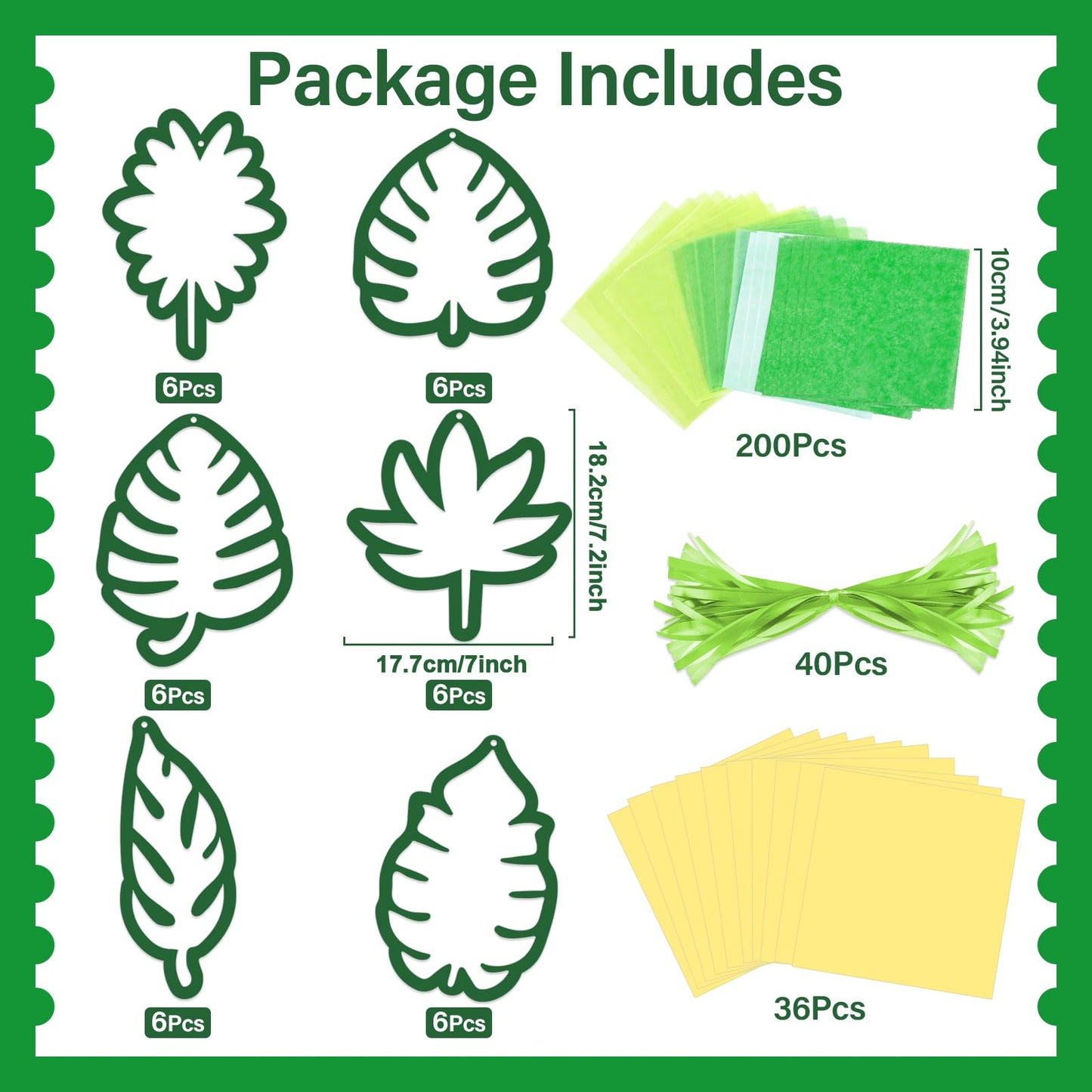 Qyeahkj 36 Set Summer Suncatchers Crafts for Kids DIY Hawaiian Palm Leaves Window Tissue Paper Crafts Kit Green Leaf Hanging Dec