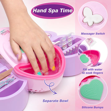 G.C Kids Nail Polish Set for Girls Toy 6-12 Years Old, Nail Art Kit Storage Desk with Nail Dryer&Hand Massage Spa Kit, Kid Manic