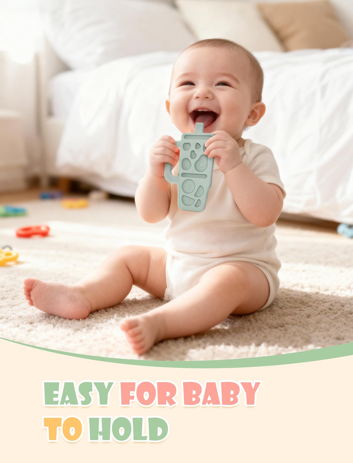 XXZQRYHN Baby Teething Toys - Food Grade Silicone Water Cup Teether, BPA Free, for 0-18 Months, White Color