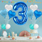 Biapian 40 Inch Blue Number 3 Balloons, Large Number 3 Balloon With 18'' Dark Blue And Silver Foil Heart Shape Balloons Helium F