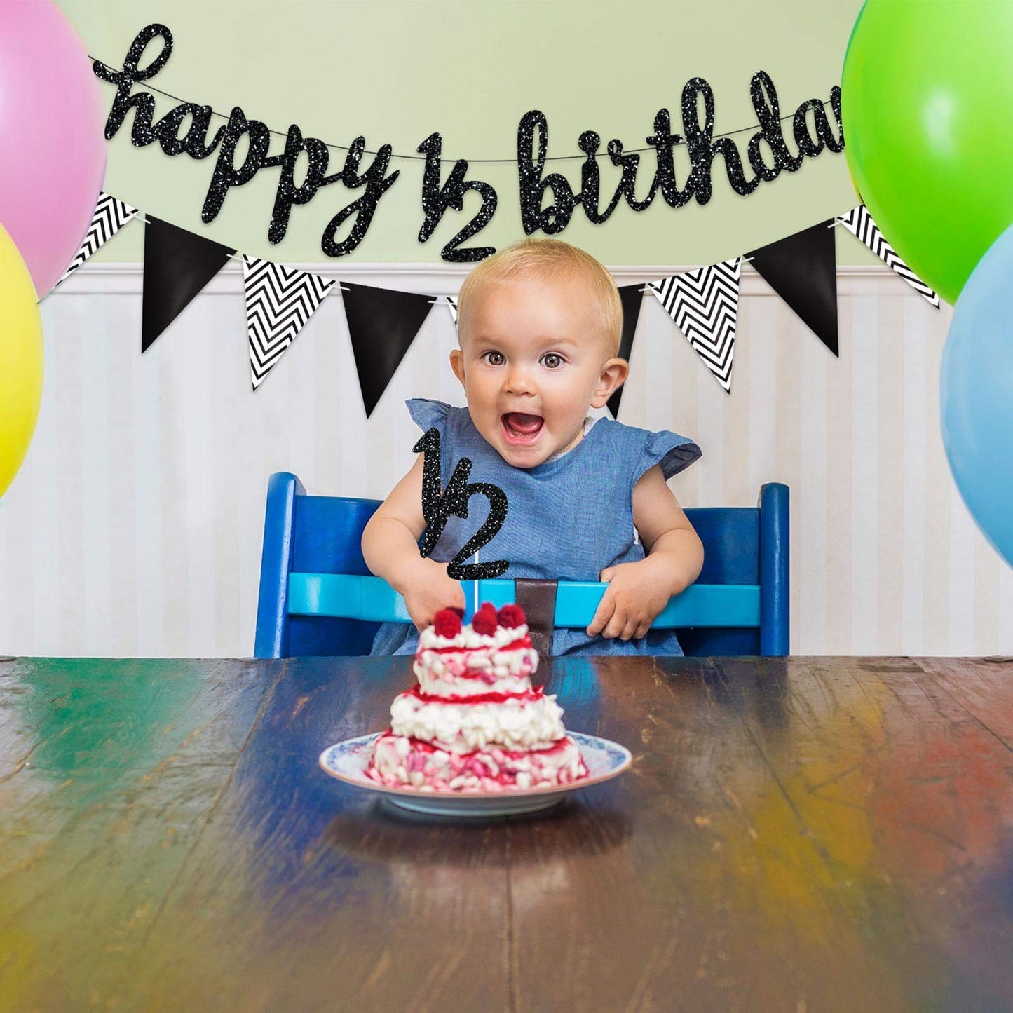 Boao Pre- Strung Half Birthday Decorations Set 6 Months Happy 1/2 Birthday Banner, Glitter 1/2 Half Year Cake Topper, Triangle F