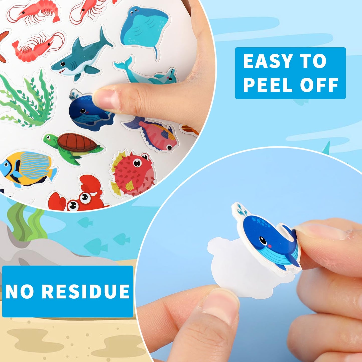 Julbear 300 Pieces Ocean Sea Animal Foam Stickers Bulk Self-Adhesive Tropical Fish Sea Creature Stickers Sea Turtles For Arts Cr