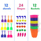 4E'S Novelty 12 Sets Beach Toys - Includes 12 Sand Buckets, 12 Shovels, 24 Sand Molds For Kids - Small 5.75'' Beach Buckets Bulk