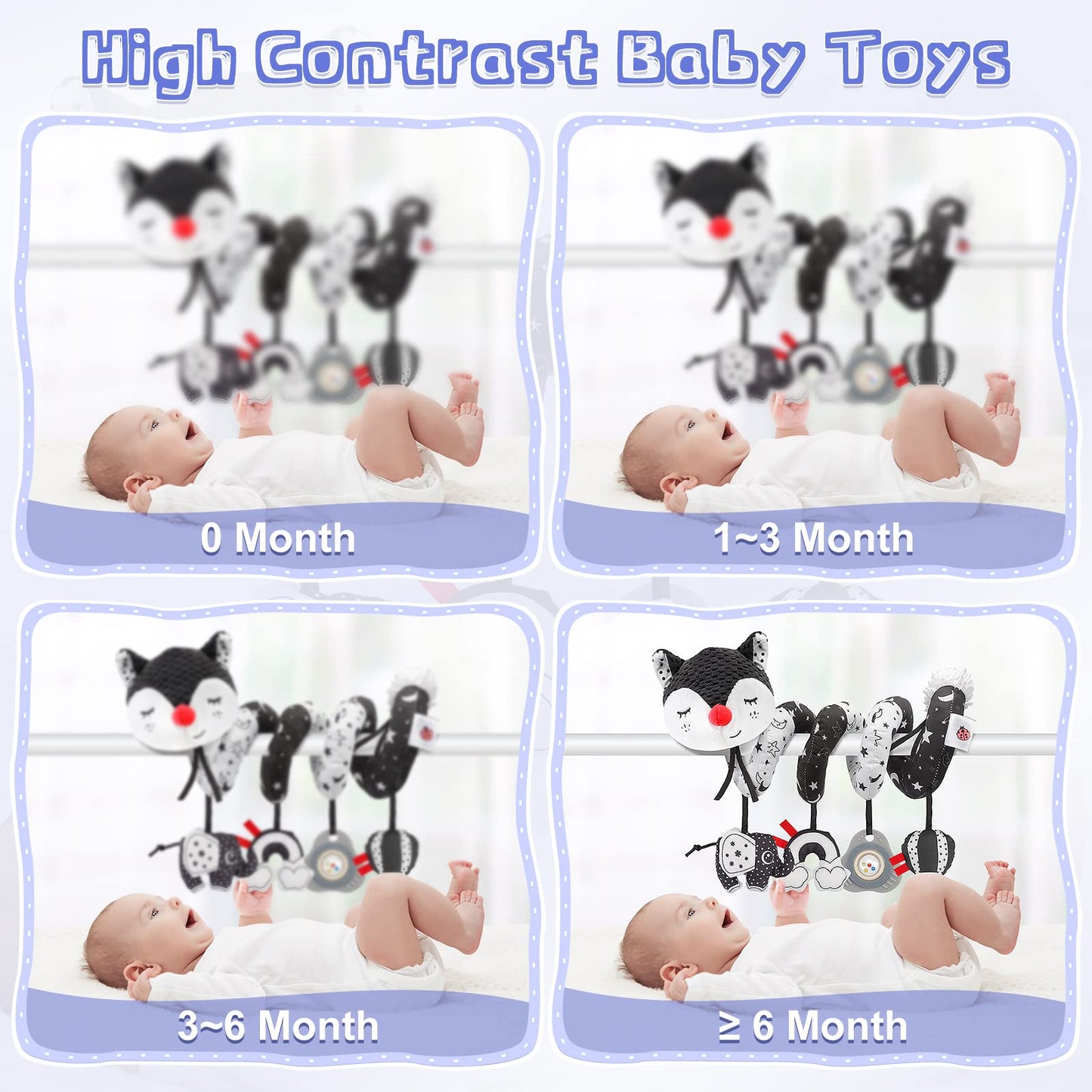 Fpvera Car Seat And Stroller Toys - Black And White Car Seat Toy High Contrast Baby Toys, Baby Plush Spiral Activity Toy For Cri