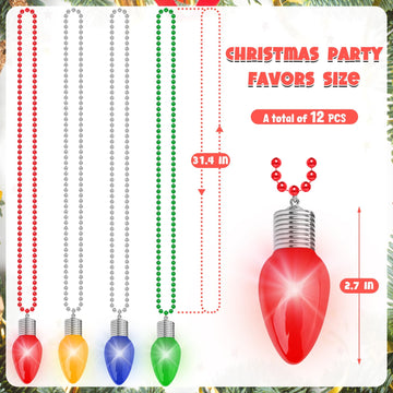 Christmas Party Favors, 12PCS Christmas Necklace Light Up, Colorful Christmas Accessories, 3 Modes Christmas Necklaces Bulk Bead